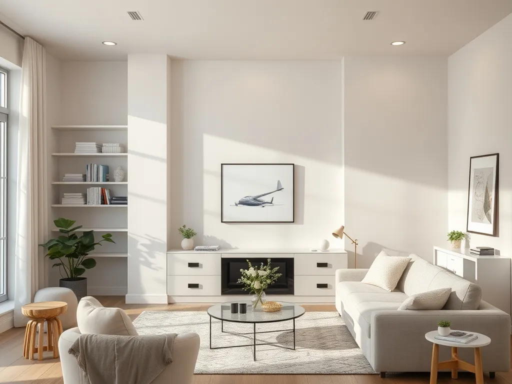 Overskuelig stue med få genstande